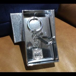 Michael Kors Pave Lock Key Ring/Bag Charm, Silver